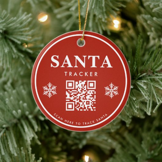 QR Code Santa Tracker Kinder Moderne Rode Kerstmis Keramisch Ornament (Boom)