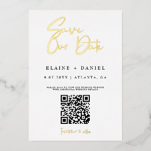 QR Code Save Our Date Foto Goud Folie Uitnodiging