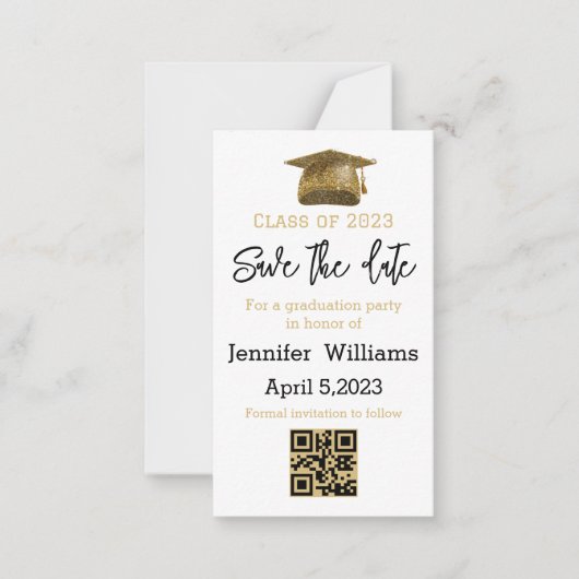 qr code save the date afstuderen gold Notice Notitiekaartje (Voorkant)