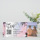 QR-code Save the Date Boarding Pass Beach Kaart (Staand voorkant)