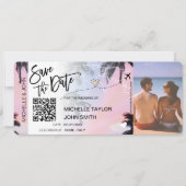 QR-code Save the Date Boarding Pass Beach Kaart (Voorkant)