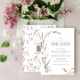 QR Code Save the Date Elegante Wilde Bloem Florale Kaart