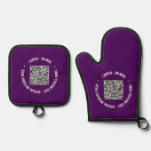 QR Code Scan Aangepaste Tekst en Kleuren Gepersona Ovenwant & Pannenlap Set (Voorkant)