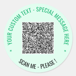 QR Code Scan Aangepaste Tekst en Kleuren Ronde Sti Sticker
