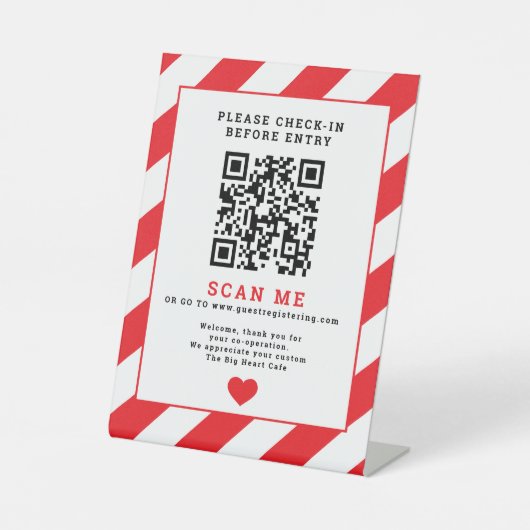 QR Code Scan Check-in zakelijke signage rood Reclamebord Met Voetstuk (Voorkant)