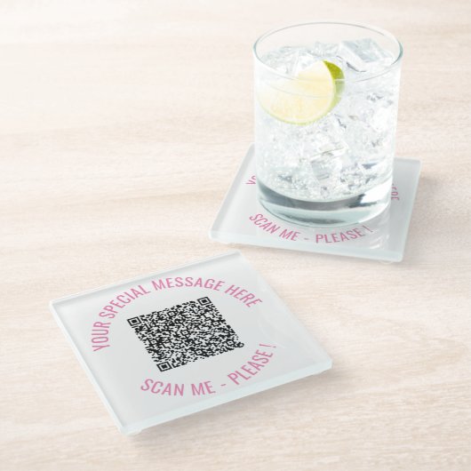 QR Code Scan Info Aangepaste Tekst Glas Onderzette Glazen Onderzetter (Schuin)