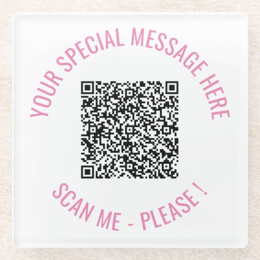 QR Code Scan Info Aangepaste Tekst Glas Onderzette Glazen Onderzetter (Voorkant)