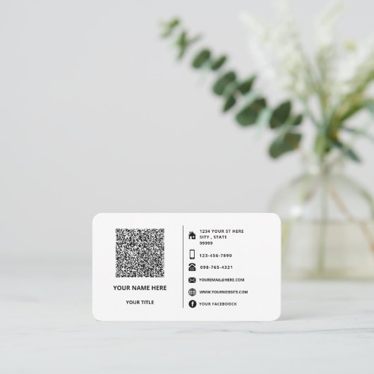 QR Code Scan Info Aangepaste tekst Visitekaartje (Staand voorkant)