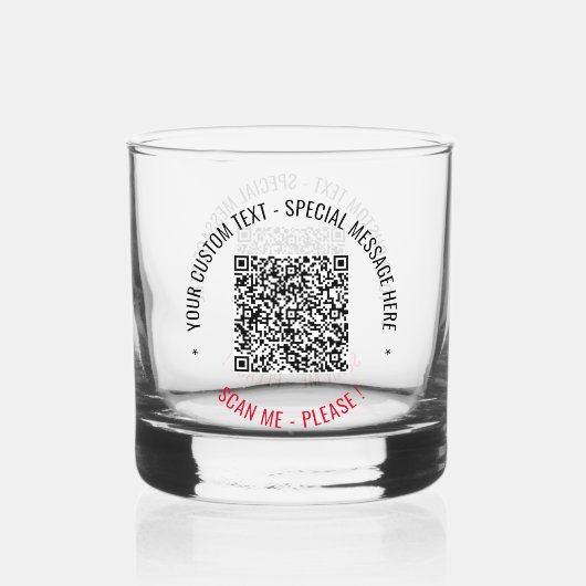 QR Code Scan Info en Aangepaste Tekst Whisky Glas (Voorkant)