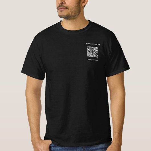 QR Code Scan Info en Custom Text Business T-Shirt (Voorkant)