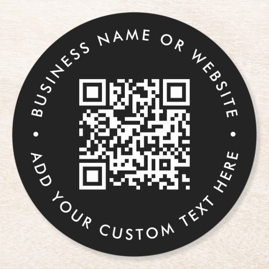 QR-code | Scan me Black Modern Stylish Business Ronde Kartonnen Onderzetter (Voorkant)