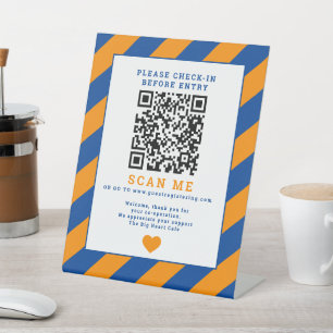 QR Code Scan me Inchecken zakelijk teken blauw sin Reclamebord Met Voetstuk