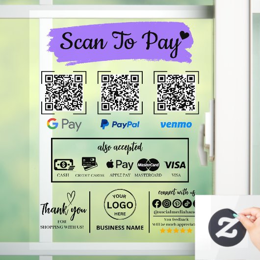 QR Code Scan om Venmo Paypal te betalen Google Pay Raamsticker (Huis)