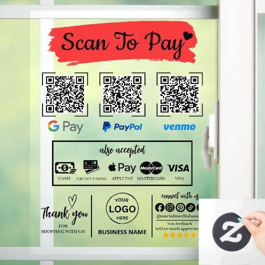 QR Code Scan om Venmo Paypal te betalen Google Pay Raamsticker (Huis)