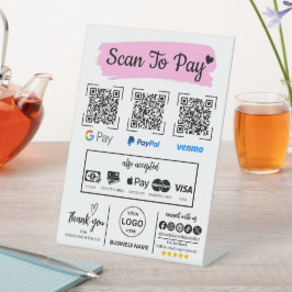 QR Code Scan om Venmo Paypal te betalen Google Pay Reclamebord Met Voetstuk