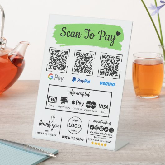 QR Code Scan om Venmo Paypal te betalen Google Pay Reclamebord Met Voetstuk (Insitu)