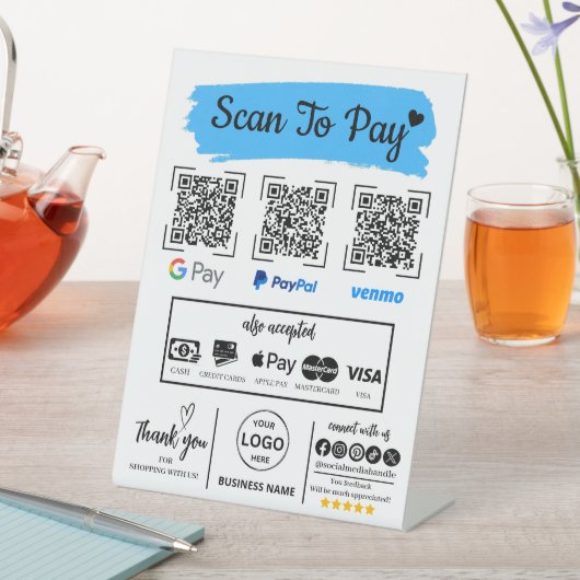 QR Code Scan om Venmo Paypal te betalen Google Pay Reclamebord Met Voetstuk (Insitu)