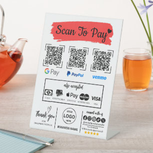 QR Code Scan om Venmo Paypal te betalen Google Pay Reclamebord Met Voetstuk