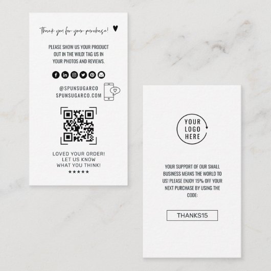 QR-code scan review ons | Product bedankt Visitekaartje (Voorkant / Achterkant)