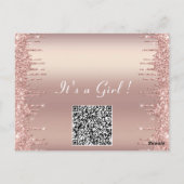 QR Code Scan Roos Gold Baby Meisje Douche Invitati Briefkaart (Achterkant)