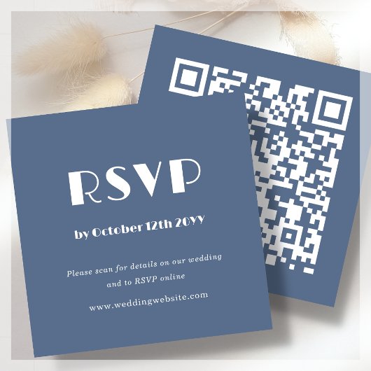 QR Code Scan to RSVP Dusty Blue Enclosure Card Informatiekaartje