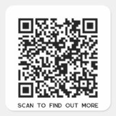QR Code Scan voor meer informatie Vierkante Sticker (Voorkant)