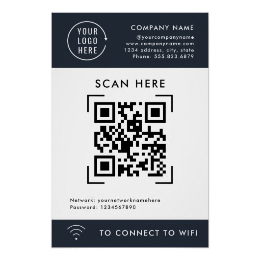QR Code Scan Wifi | Zakelijk Logo Contactloos  Perfect Poster (Voorkant)