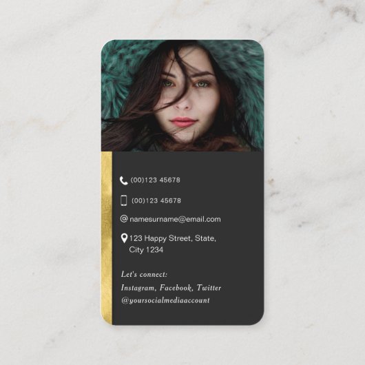 QR-code scanable barcode moderne trendy goudfoto Visitekaartje (Achterkant)