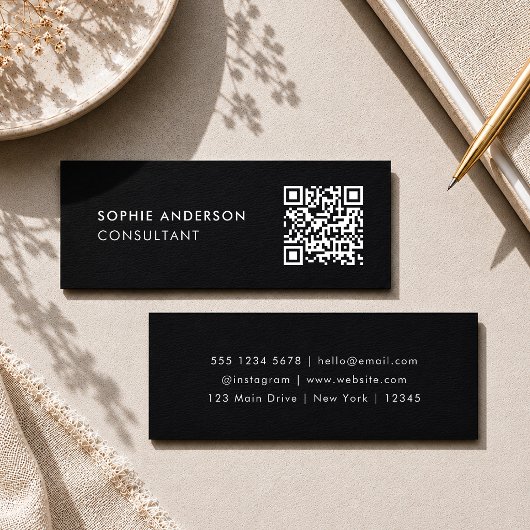 QR Code | scanbaar Modern Stijlvol Trendy Zwart Mini Visitekaartje