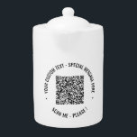 QR Code Scaninfo Tekst- en kleurentapot Theepot<br><div class="desc">QR Code Scannen Info Aangepaste tekstkleuren Aangepaste promotionele bedrijfs- of persoonlijke moderne cadeautjes - Voeg je QR-code toe - Afbeelding of Logo - foto / tekst - Naam of ander info / bericht - Afmetingen wijzigen en verplaatsen of Elementen verwijderen - Afbeelding / Tekst met aanpassingsgereedschap. Kies / voeg uw...</div>