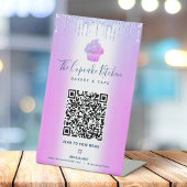 QR-code Scanmenu Paars Cupcake Glitter Bakery Reclamebord Met Voetstuk