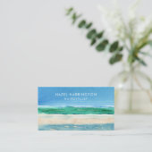 QR Code Scannable Beach Waterverf Ocean Blue Visitekaartje (Staand voorkant)