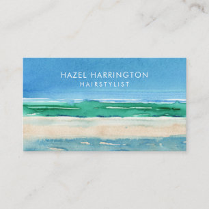QR Code Scannable Beach Waterverf Ocean Blue Visitekaartje