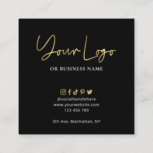 QR-code scannable Black & Faux Gold Visitekaartje (Achterkant)