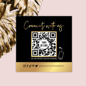 QR-code scannable Black & Faux Gold Visitekaartje