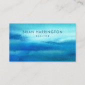QR Code Scannable Blue Waterverf Coastal Trendy Visitekaartje (Voorkant)