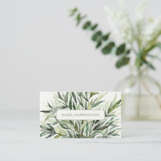 QR Code Scannable Botanical Greenery Waterverf Visitekaartje (Staand voorkant)