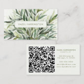 QR Code Scannable Botanical Greenery Waterverf Visitekaartje (Voorkant / Achterkant)