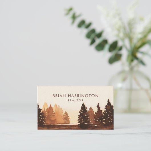 QR-code Scannable Herfst Forest Outdoors Waterverf Visitekaartje (Staand voorkant)