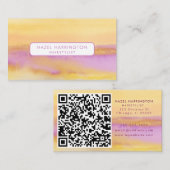 QR Code Scannable Kleurrijke Geel Roze Waterverf Visitekaartje (Voorkant / Achterkant)