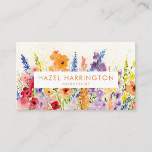 QR Code Scannable Kleurrijke Waterverf Floral Happ Visitekaartje