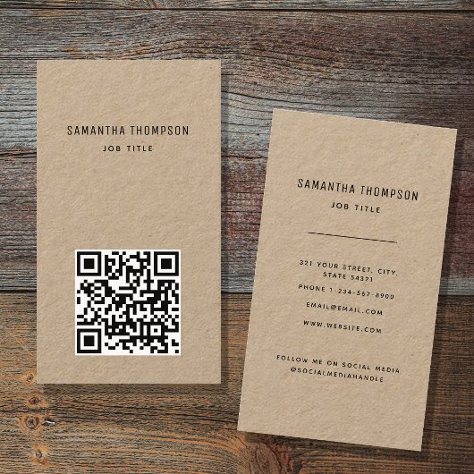 QR-code scannable Modern Professional Rustic Kraft Visitekaartje