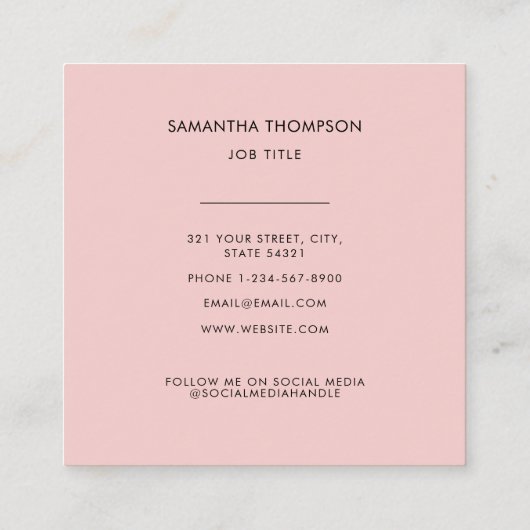 QR-code scannable Moderne Professional Blush Pink Vierkante Visitekaartje (Achterkant)