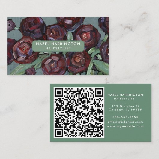 QR Code Scannable Moody Abstract Flowers Art Visitekaartje (Voorkant / Achterkant)
