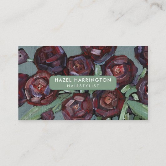 QR Code Scannable Moody Abstract Flowers Art Visitekaartje (Voorkant)