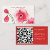 QR Code Scannable Schattigee Roze Waterverf Bloeme Visitekaartje (Voorkant / Achterkant)