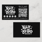 QR Code Scannable Social Media Black Business Logo Visitekaartje (Voorkant / Achterkant)