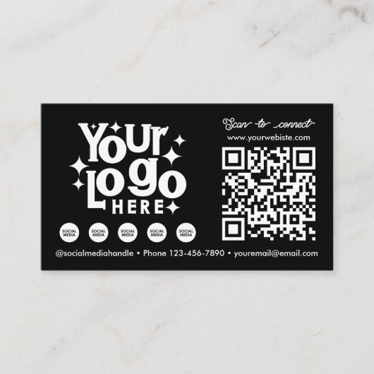 QR Code Scannable Social Media Black Business Logo Visitekaartje (Voorkant)