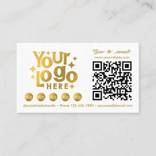 QR Code Scannable Social Media Gold Business Logo Visitekaartje (Voorkant)