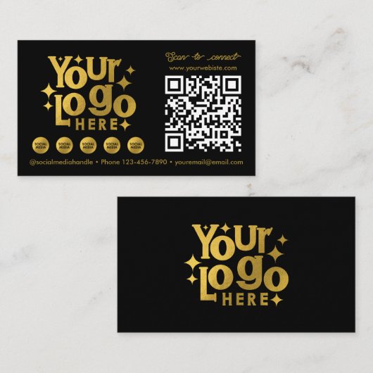 QR Code Scannable Social Media Gold Business Logo Visitekaartje (Voorkant / Achterkant)